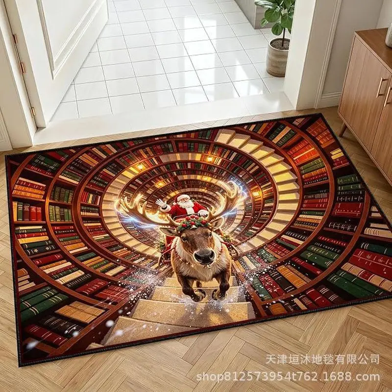 VIKAMA Circular Tunnel Snowman Gingerbread Rug for Entryway, Stain Resistant Durable Xmas Floor Mat Home Decor