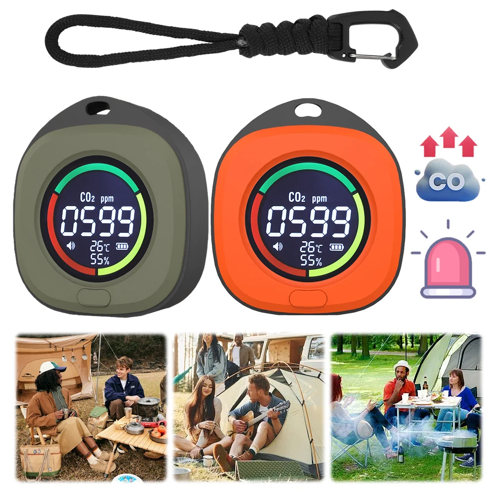 4 In 1 CO CO2 Detector Alarm Temp Humidity Sensor HD LCD Display CO CO2 Temperature Humidity Detector 1000mAh for Indoor Outdoor