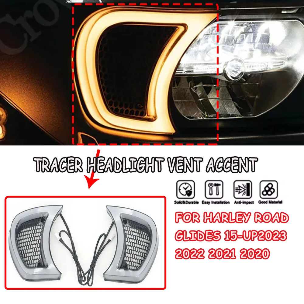 

Suitable for Harley Road Scooter New Motorcycle Smoke White Tracer Headlight Ventilation LED Indicator 15-UP 2023 2022 2021 2020