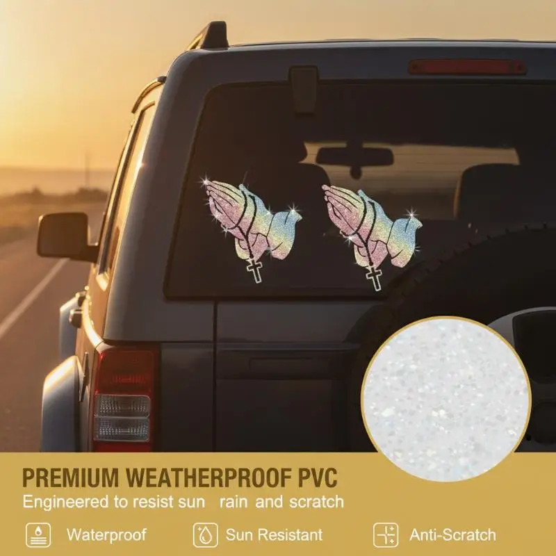 Glitter Gradient Praying Hands Car Sticker, Waterproof for Car Window Laptop Wall Decor Faith Enthusiasts