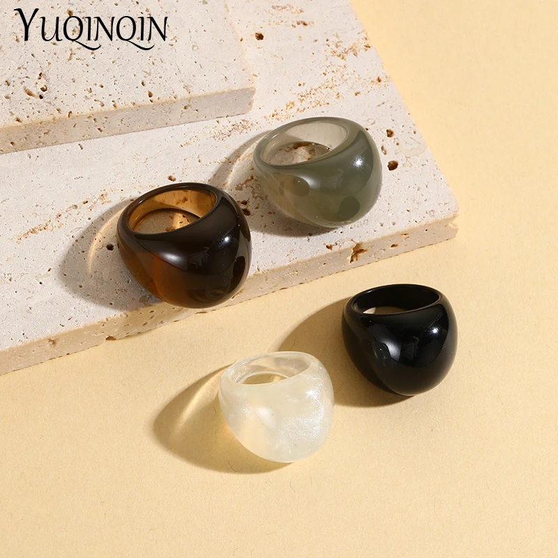 New Vintage Korean Resin Big Rings for Women Couple Geometric Punk Finger Ring for Girls Minimalist Simple Party Fashion Jewelry