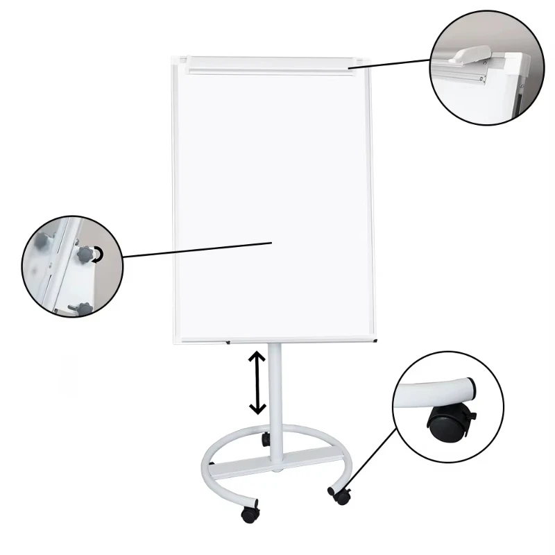 Silver frame aluminum alloy magnetic easel with round base, paper and wheels, 7-layer flipboard