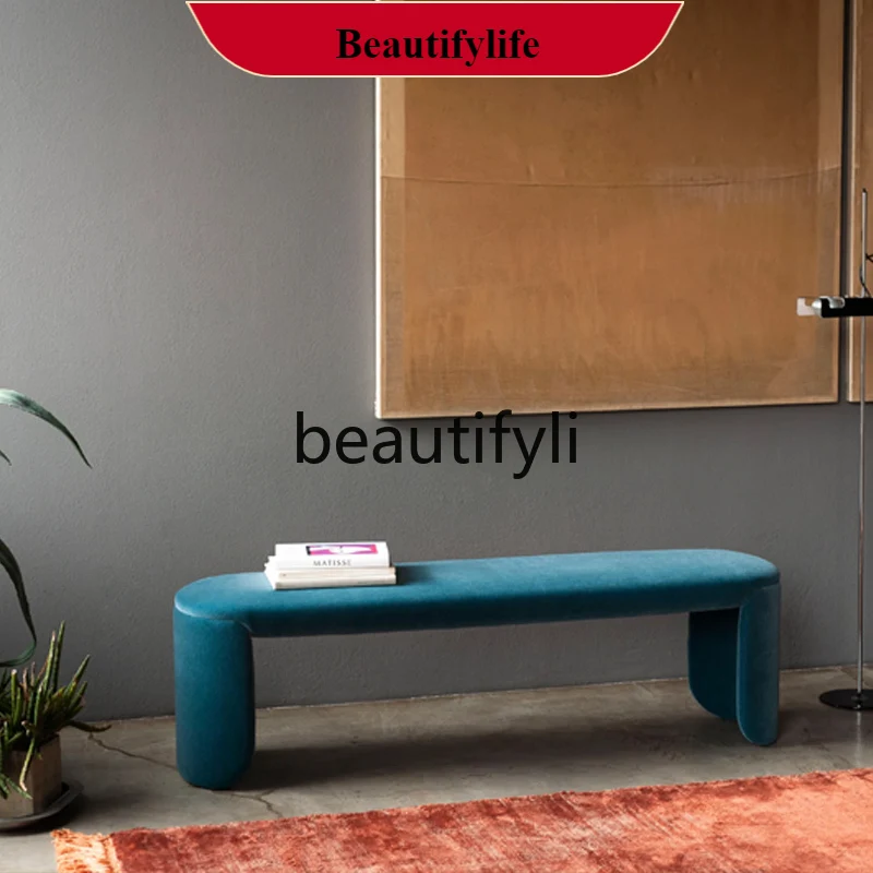 

D132 Italian minimalist fabric lamb wool bedside stool living room entrance cloakroom bench cream wind bench