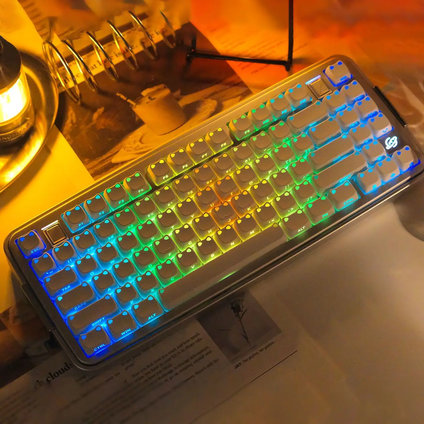Cat Ear Side Printed Keycaps MAO Profile Cute Kitty RGB Backlit Shine Through Keycap Set for Mechanical Keyboard Cherry MX Gray