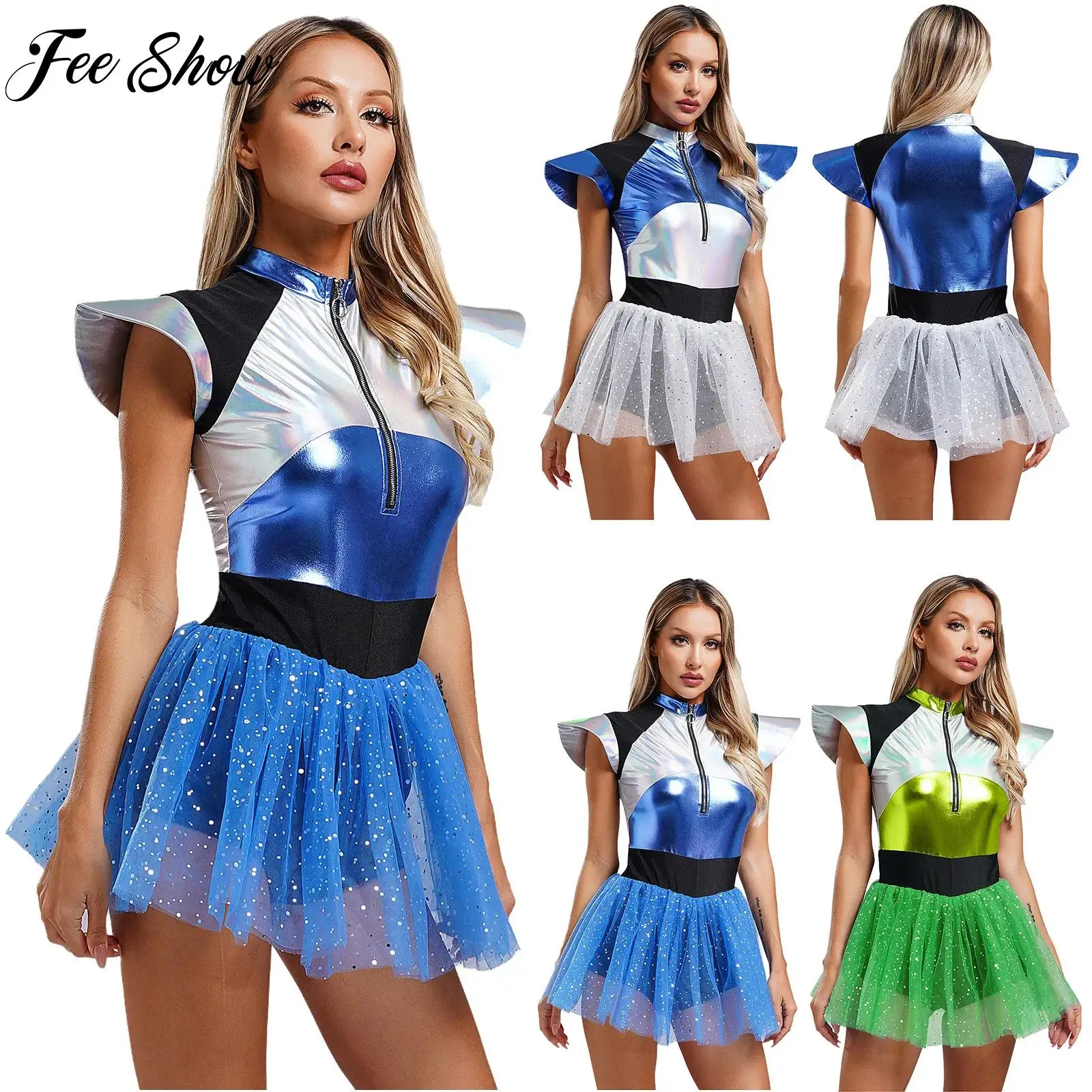 Disfraz de astronauta del espacio exterior alienígena para mujer, disfraz de Robot, vestido con tutú, falda de tul de cadete espacial, mono para fiesta de Carnaval y Halloween