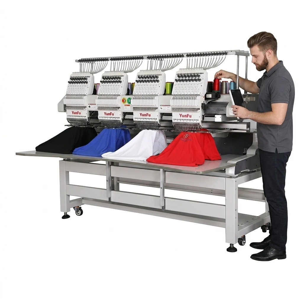 4 Head Industrial Embroidery Machine High Speed Stable Dahao System Multi Color for Apparel Production Line
