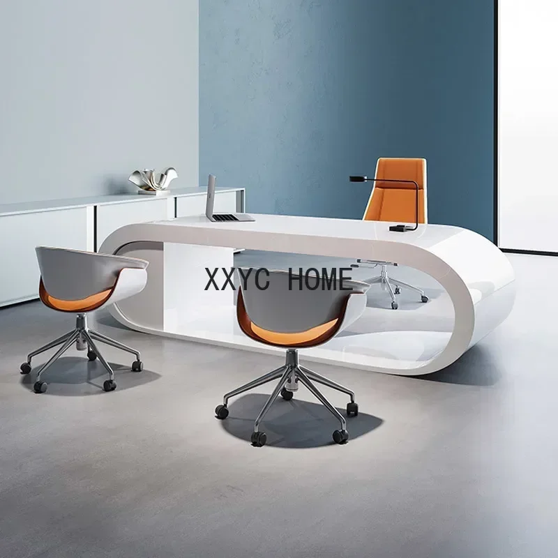 Modern Creative Office Desk White Paint Boss Desk Simple Modern Executive Desk Manager