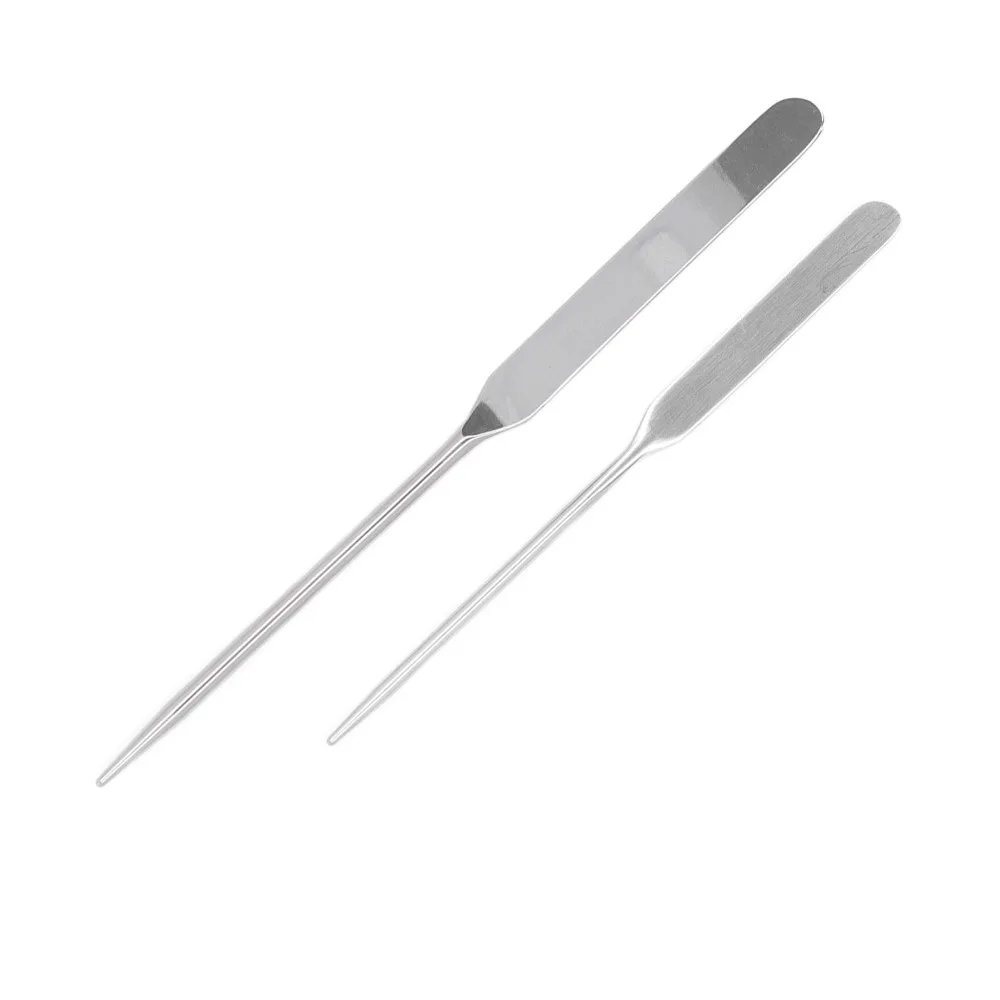 2pcs Set Double Ended Makeup Mixing Spatula Stainless Steel Spatula Shovel Shape Foundation Stirrer Stick Silver view 2
