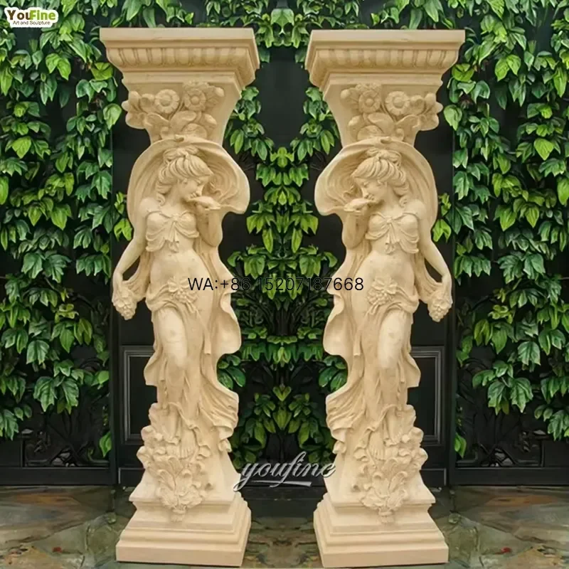 Wmwmnu for YouFine Hand Carved Natural Marble Caryatid Roman Column Classical Decorative Pillar for Luxury Hotel Villa