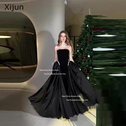 Xijun Luxury Long Black Evening Dresses Sleeveless A-Line Prom Dresses Pearls Beads Prom Gowns Formal Party Dresses Customized
