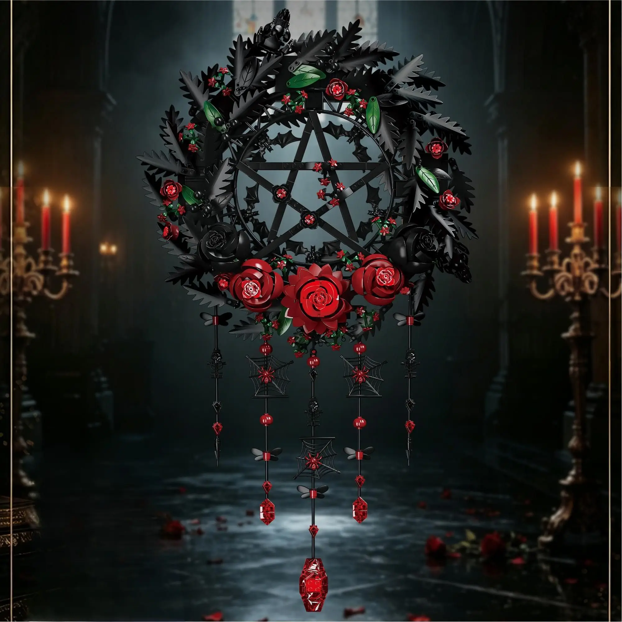 

1362pcs Pentagram Rose Building Blocks Desktop Decoration Creative Dreamcatcher Model Bricks Toys for Adults Halloween Gifts