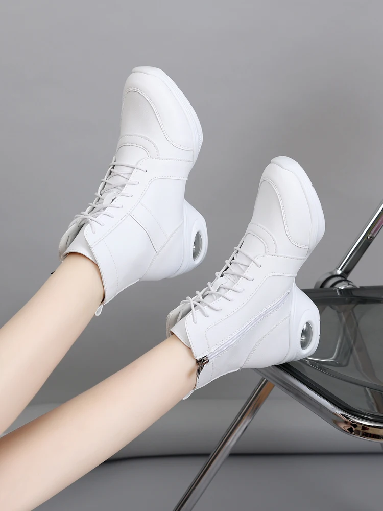 

Белые кожаные туфли с высоким берцем Dance oes, женские мягкие ботинки на среднем каблуке, современные квадратные Dancing oes, весна-осень, новинка Sle