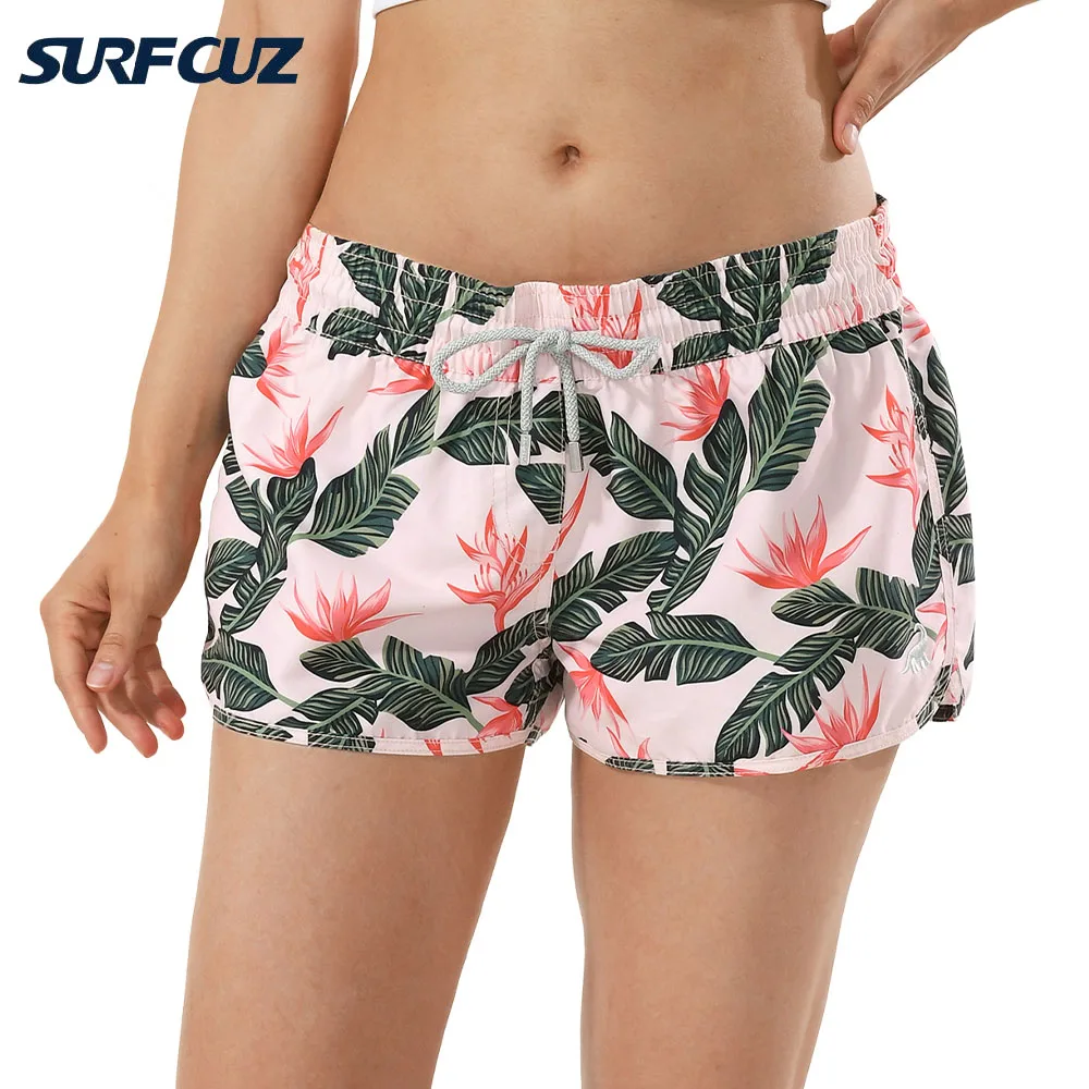 

SURFCUZ Women Swim Shorts Quick Dry Beach Board Shorts Drawstring Sports Shorts Women Swimwear Bottoms Surfing Swimming Trunks