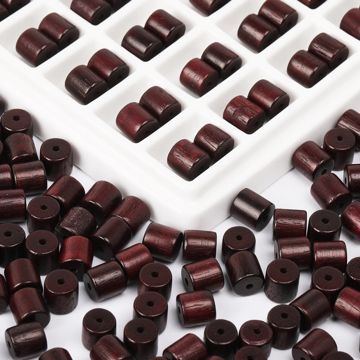 About 133/60/32/17pcs 6/8/10/12mm Cylindrical Dark Red Wooden Loose Beads DIY Bracelet Handmade Craft Supplies
