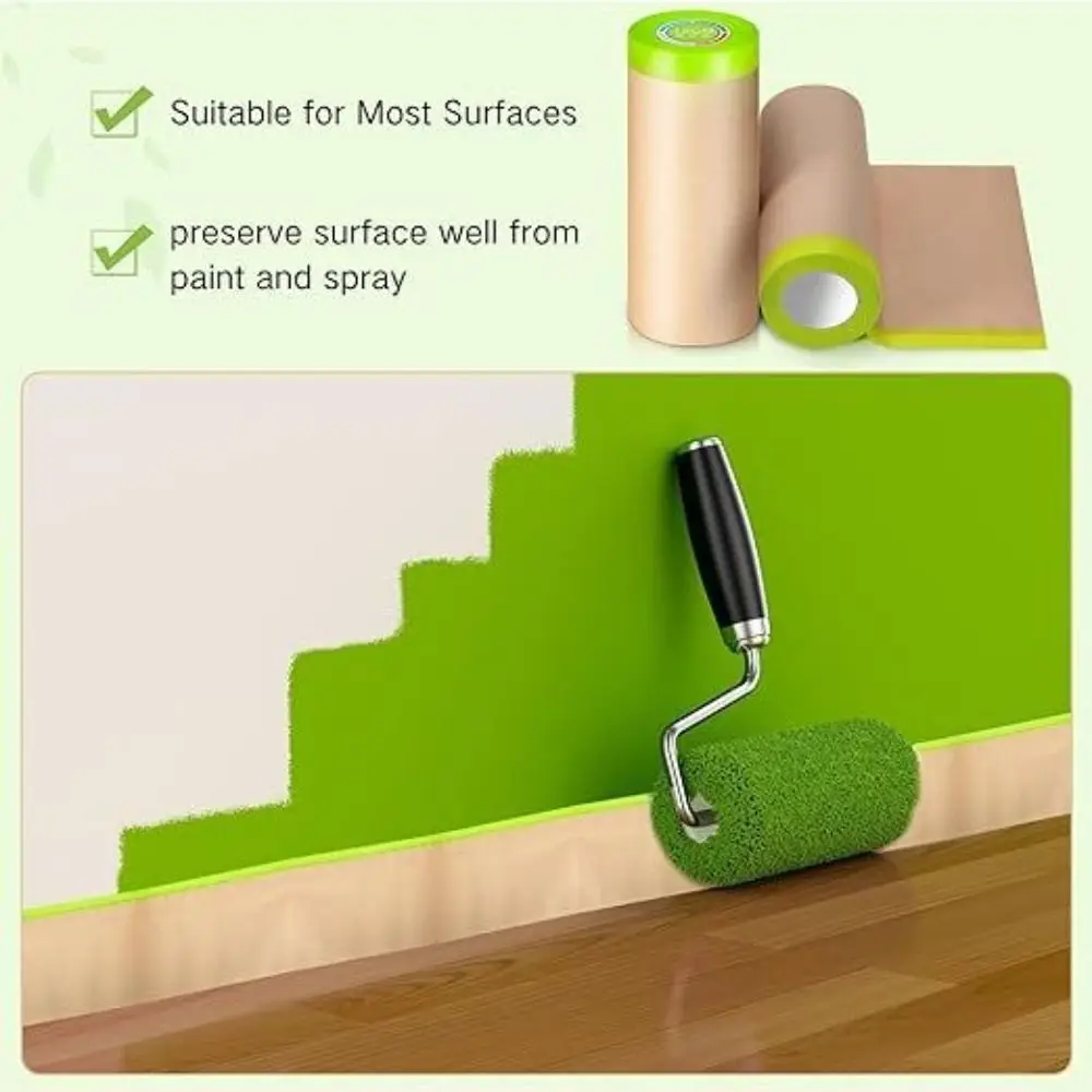 

15m Pre Taped Masking Paper Trimmable Durable Kraft Paper Masking Film Paint Masking Paper for Painting Spray Protective
