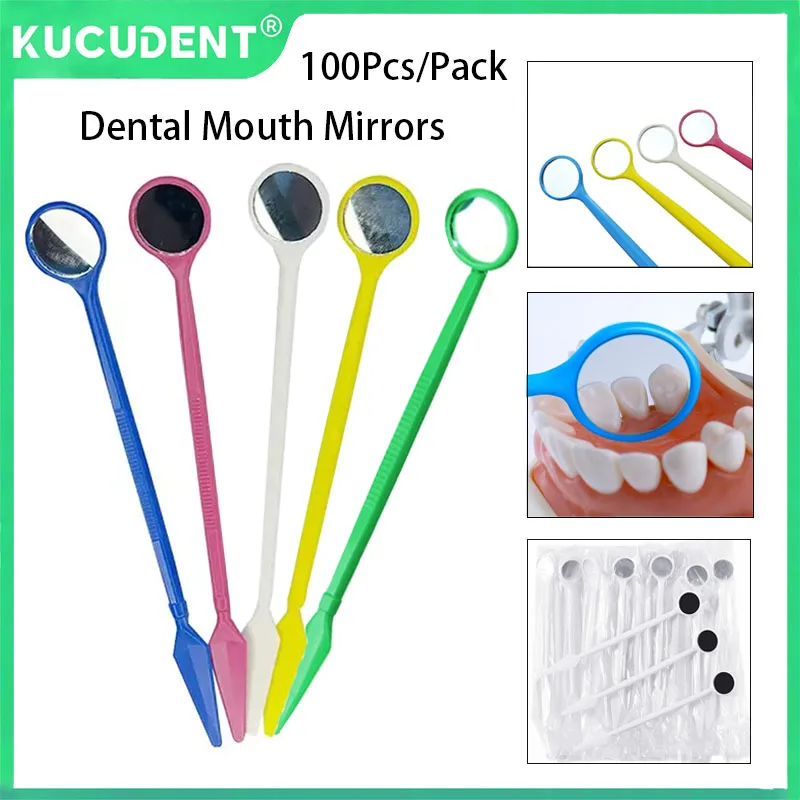 

100 Pcs/Pack Dental Disposable Mirror Mouth Exam Reflector 5 Colors Oral Hygiene Check Teeth Whitening Plastic Dentistry Tools