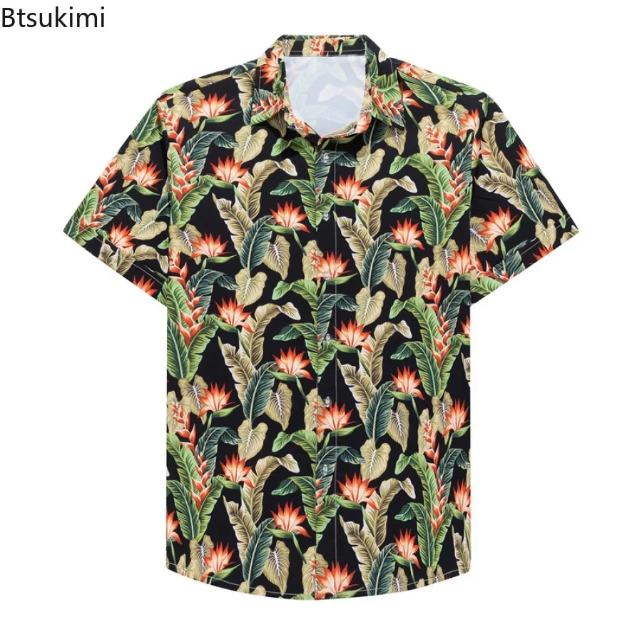 Summer Fashion Beach Holiday Shirt for Men Casual Floral Print Short Sleeve Blouse Men Comfy Ice Silk Quick Drying Tops Hawaiian