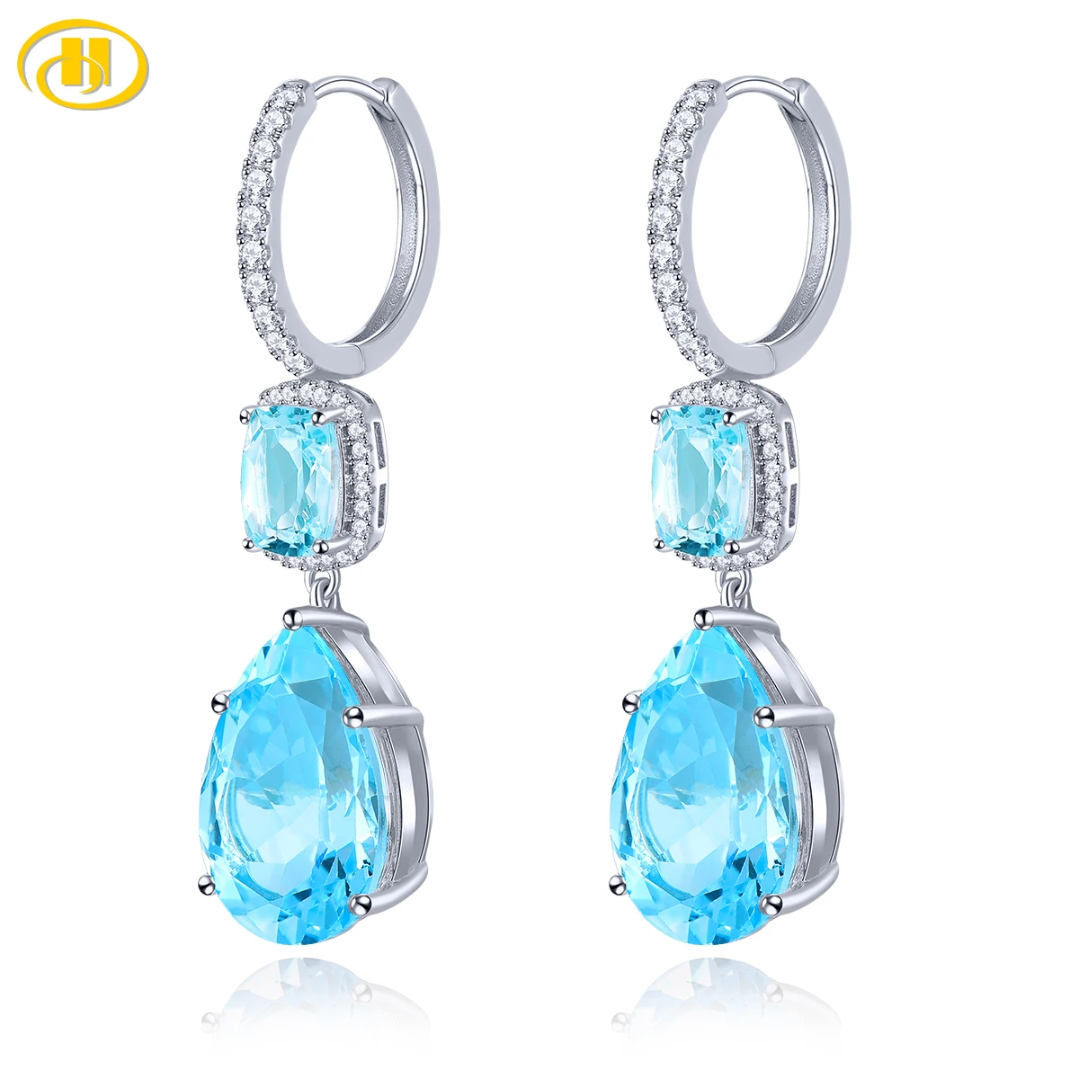 Natural Sky Blue Topaz Solid Sterling Silver Clip Earring 16 Carats Genuine Gemstone Gorgerous Fine Jewelrys Design Women Gifts