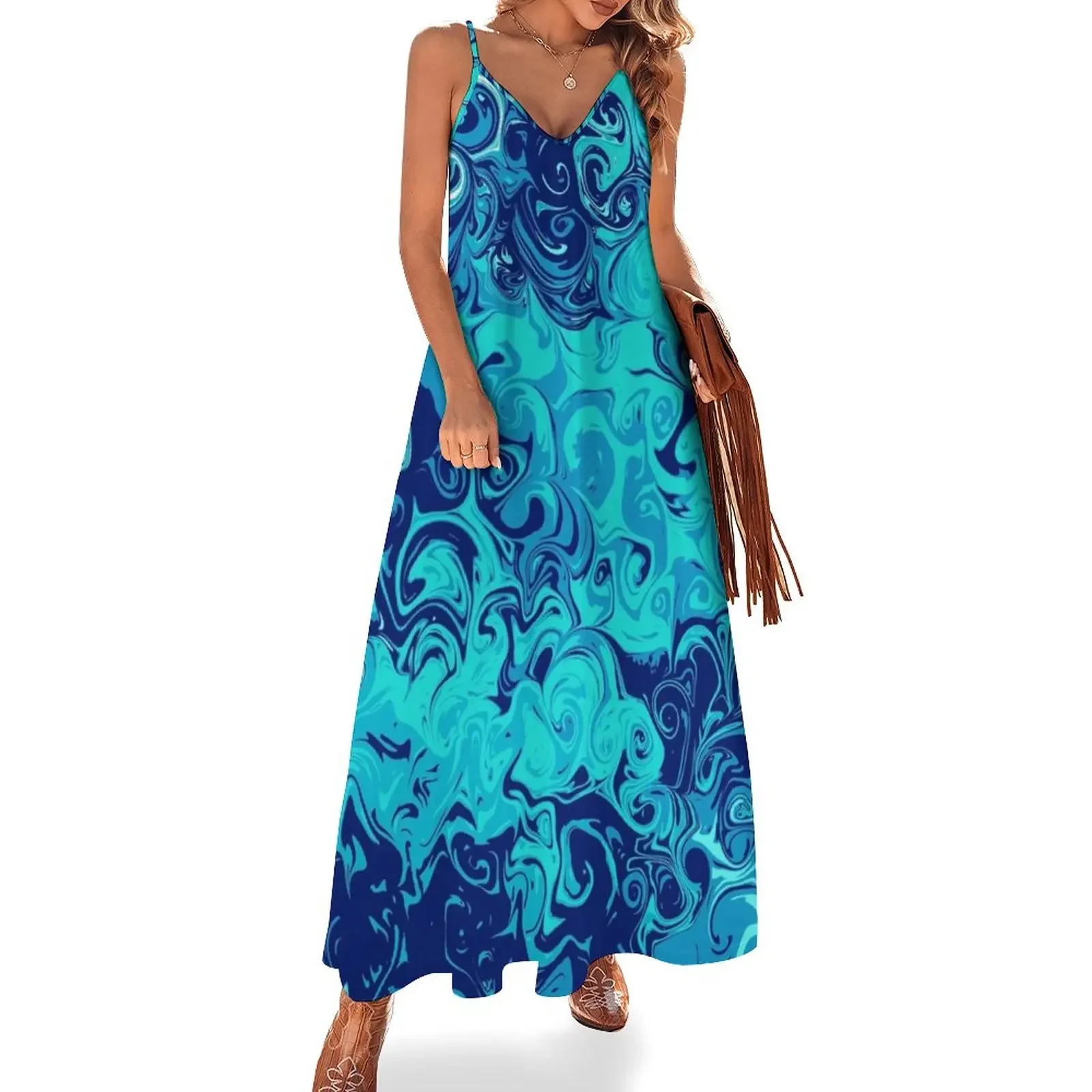 

Abstract blue swirls Sleeveless Dress evening dresses luxury 2025 Womens dresses Elegant gowns
