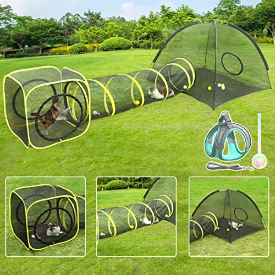 

Outdoor Cat Enclosures for Indoor Portable Mesh Tent Outdoor pet Tunnel Cat Playhouse with Adjustable Cat Harness and Leash for