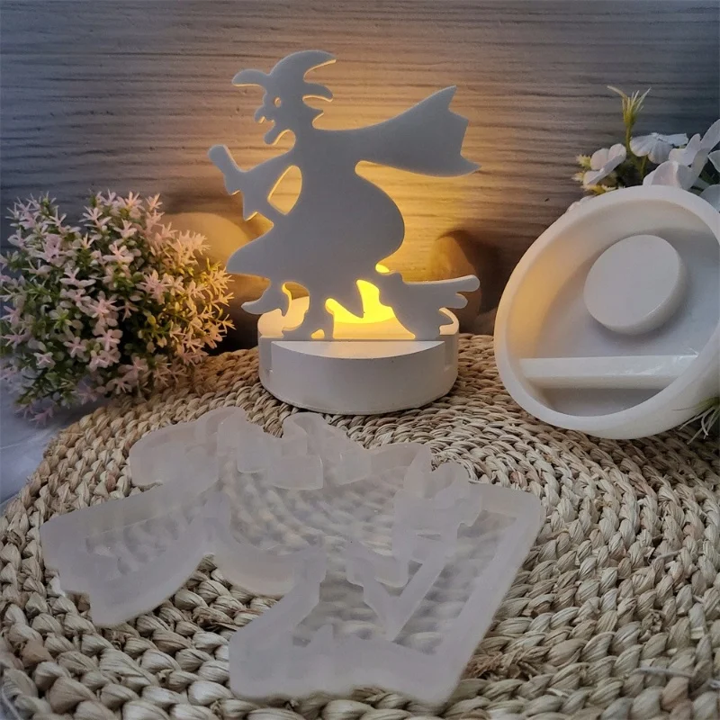 DIY Halloween Broom Witch Ghost Candle Plugin Silicone Mold Gypsum Decorative Candlestick Ornament Epoxy Resin Mold Handicraft