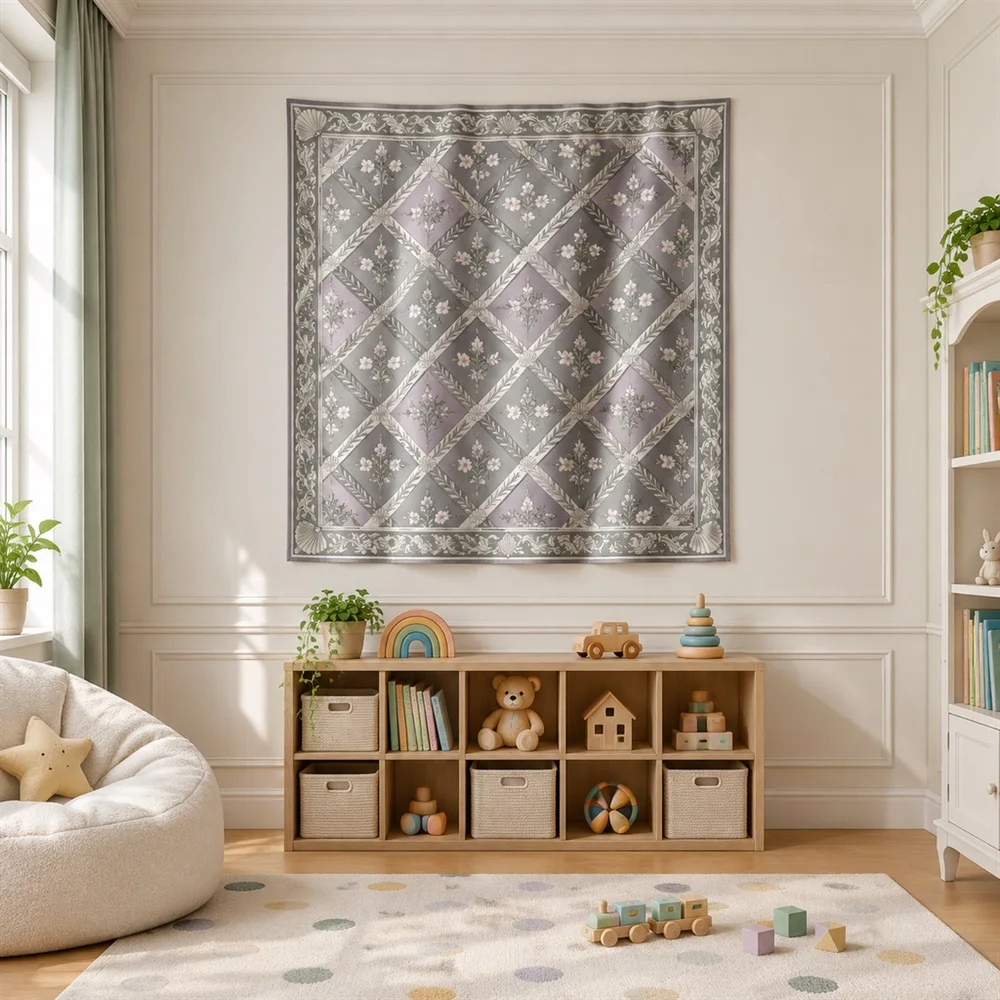 VIKAMA Diamond Trellis Pattern Diagonal Flow Tapestry Wall Hanging, Neoclassical Wall Decor Tapestries for Bathroom Bedroom