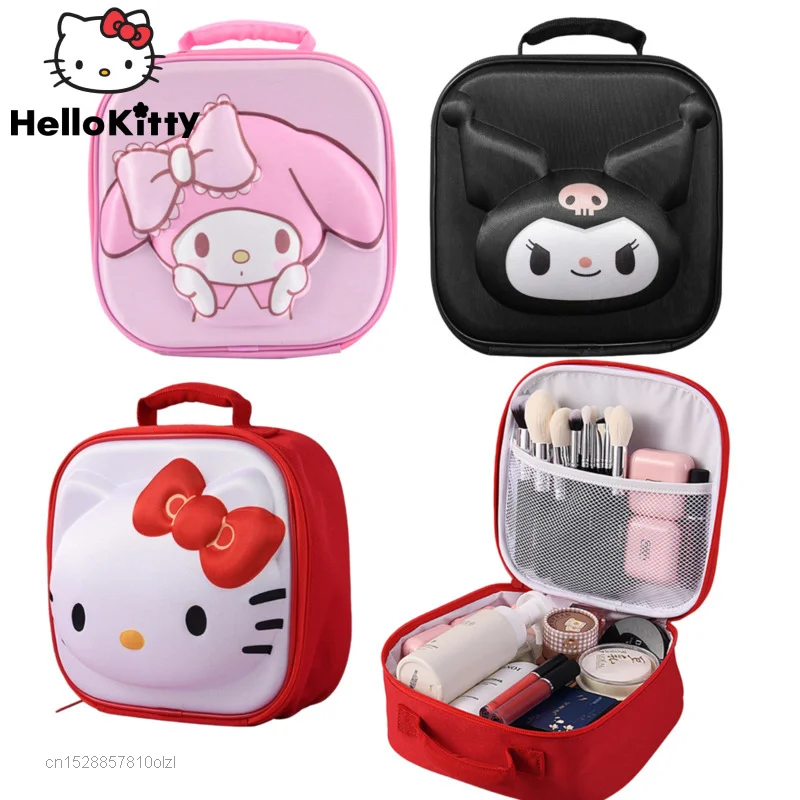 Sanrio Hello Kitty Cartoon Cosmetic Case Kuromi Melody Makeup Bag Travel Women Large Capacity Beauty Make Up Box Organizer