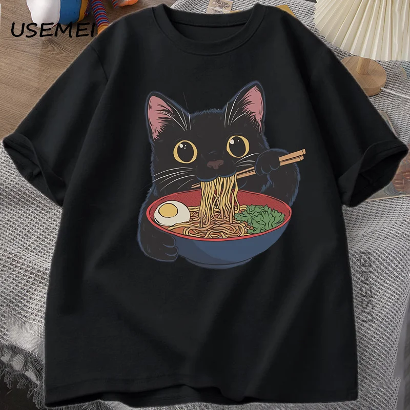 Ramen Katze T-shirt Japanischen Stil Katze Liebhaber T-Shirt Kawaii Cartoon Baumwolle Kurzarm T Shirts Herren Kleidung T Shirt Tops – Detail 10