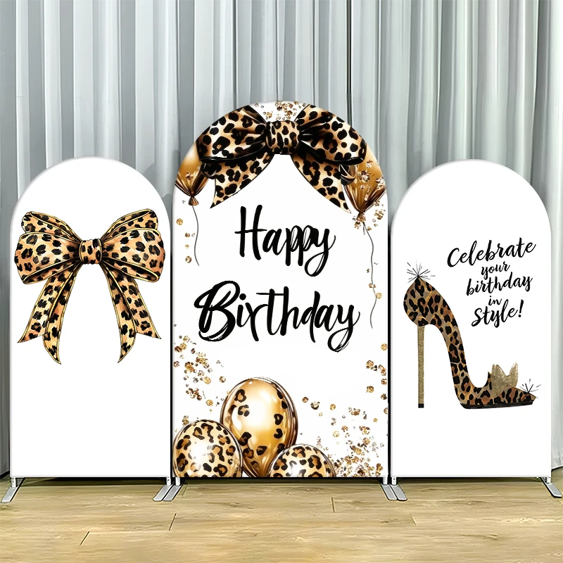 

Leopard Print Gold Arch Backdrop Cover Style Party Decor Photo Booth Background Women's Birthday Celebration Supplies