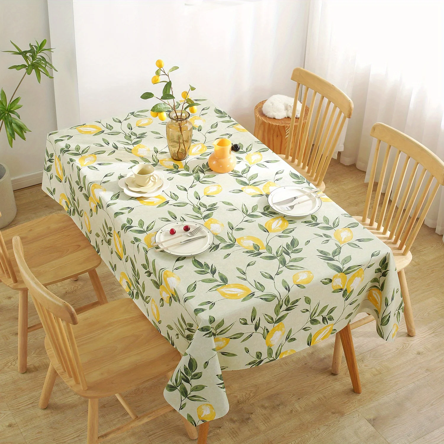 1pc Lemon Pattern PVC Tablecloth Home Waterproof Oil-proof Washable Dust-proof Table Cover Tabletop Kitchen Dining Table Decor