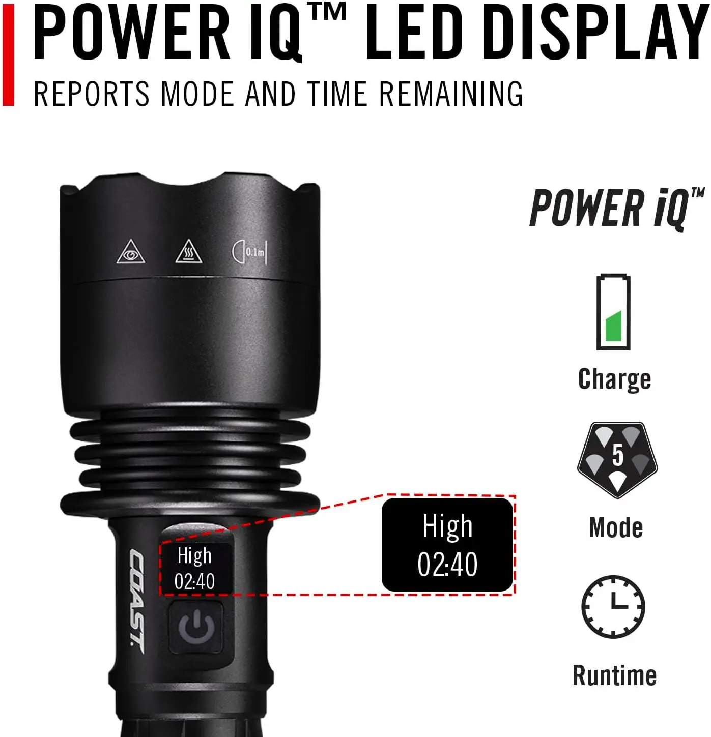 كوست XP40R 8000 لومن مصباح يدوي LED ثنائي الطاقة قابل لإعادة الشحن مع POWERiQ ™   شاشة في الوقت الحقيقي، 5 أوضاع إضاءة، Ultra View Flood B