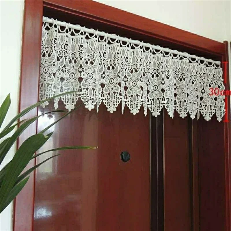 Пасторальная геометрия, вязаные крючком полые короткие шторы для кухни, ручные шторы, белые цветы, кружевные полузанавески #   A112