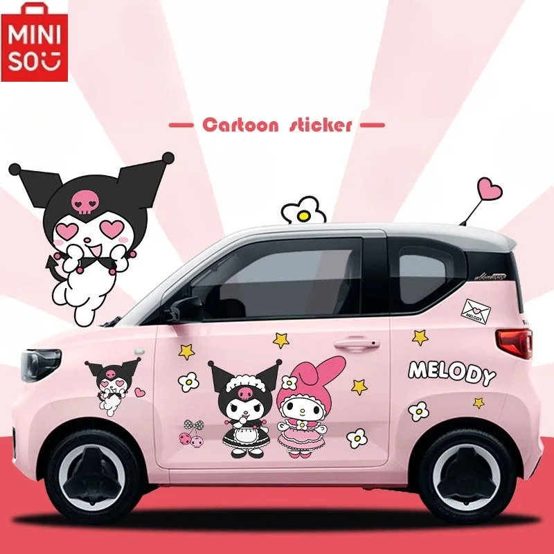 MINISO Sanrio Kuromi  Car Body Shell Modification To Cover Scratches Kawaii Cartoon Stickers Ladies Car Hood Tail Decoration