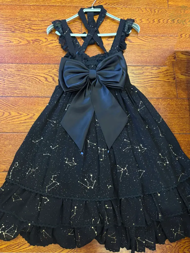 

Vestido Feminino Sexy Strap Hot Stamping Bow Tie Long Black Dress Women Subcultural American Streetwear Punk