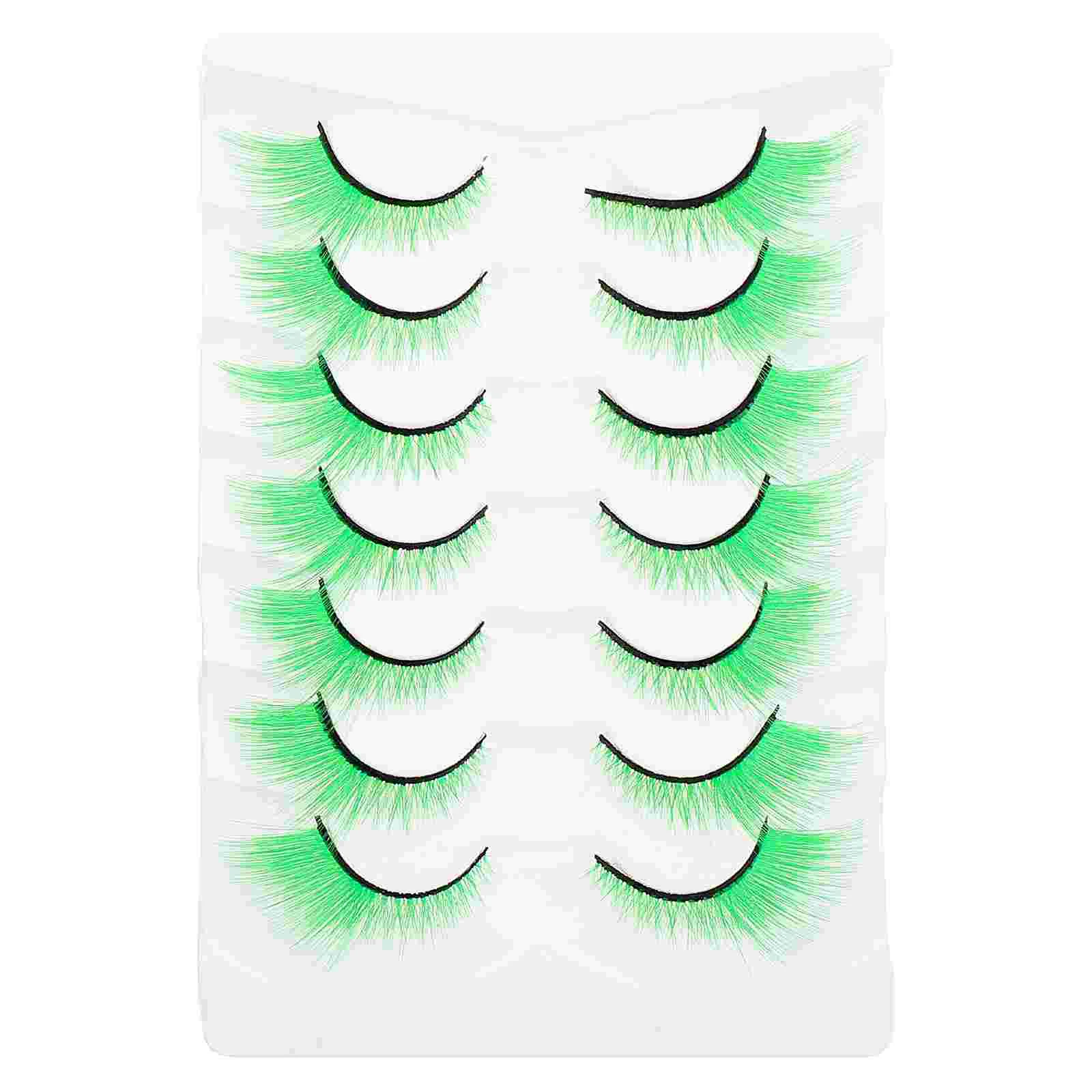 7 Pairs Green False Eyelashes Halloween Mardi Gras Fake for Women Cosplay Costume Long