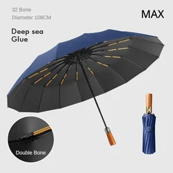 Business Umbrella for Men and Women,32 Bone Windproof Strong,Automatic Folding, Wooden Handle, Sunshade Luxury Umbrellas Parasol