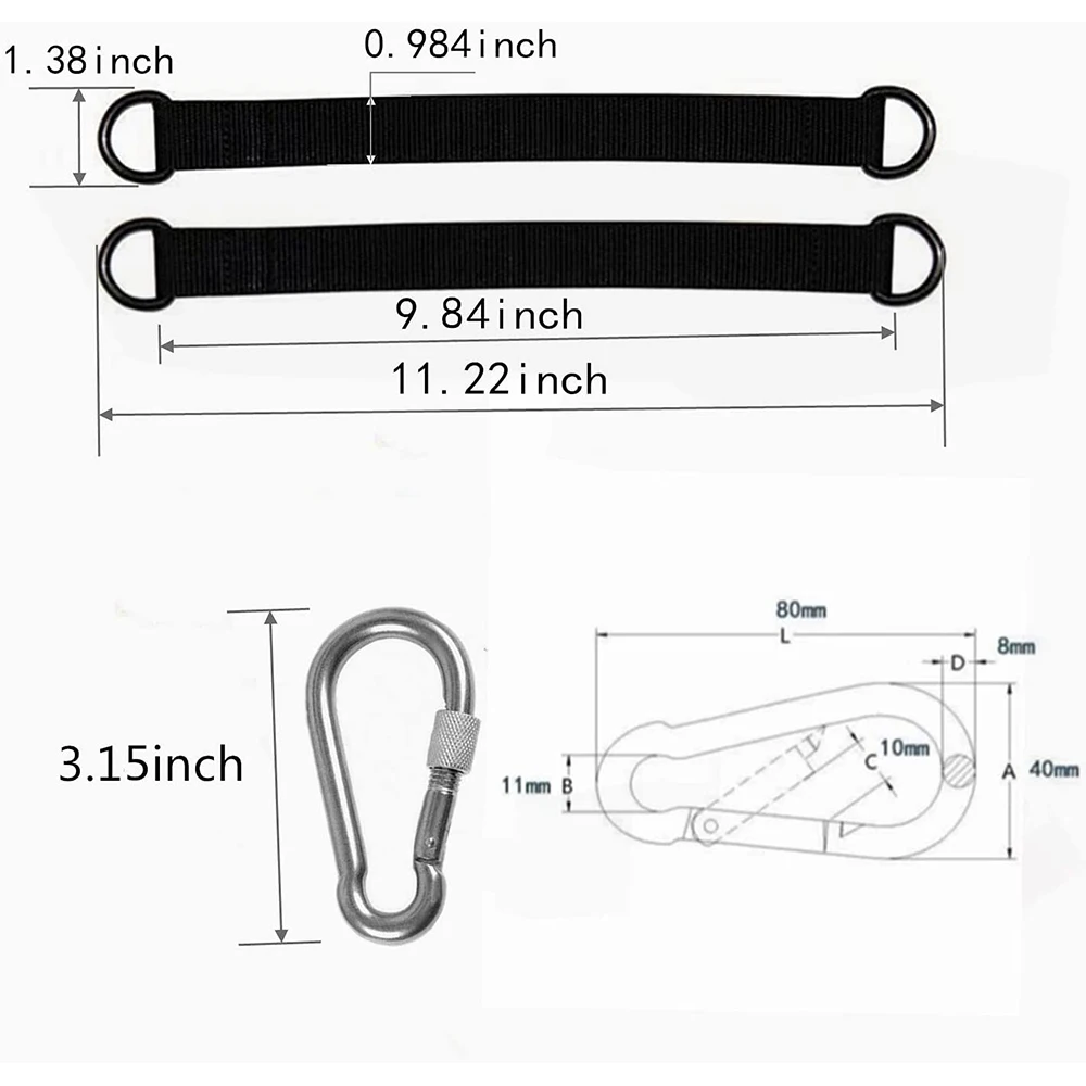 Heavy Duty Camping Hammock, Correias De Balanço De Árvore, Kit De Suspensão, Carabiners Com Trava De Segurança, Todos Os Tipos De Balanço, 2000 lb