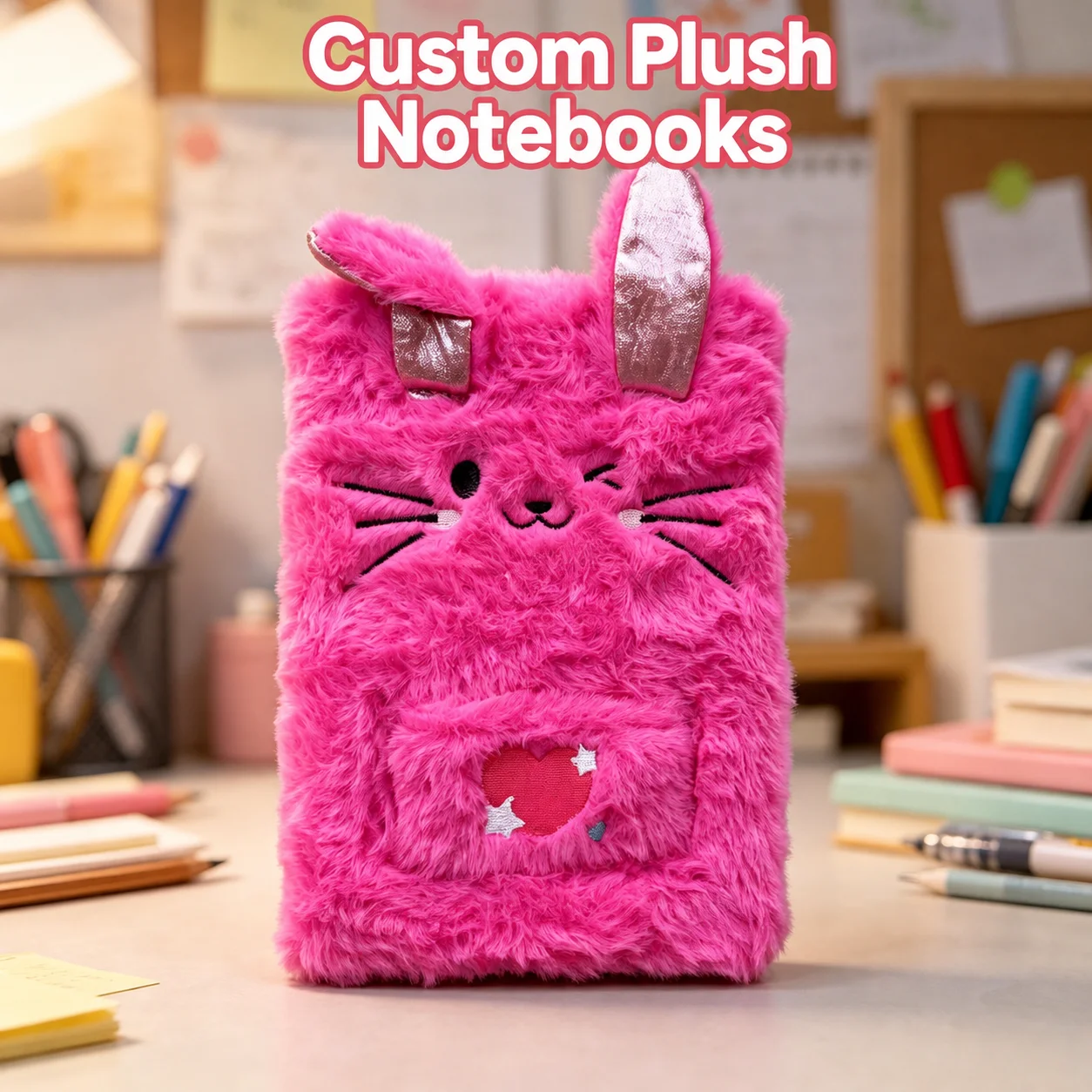 Cute Plush Cover Cartoon Animal Notebook A5 Lined Journal With Front Storage Pocket For Daily Planning Back To School Stationery