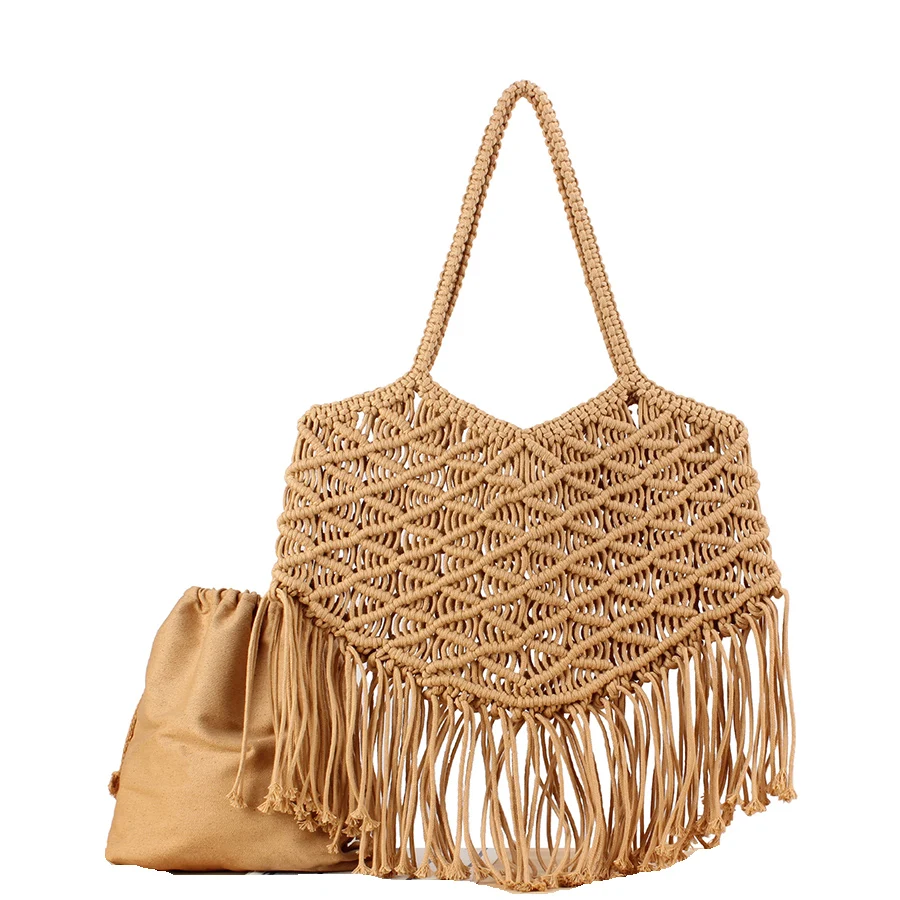 

Summer cotton rope flow Bohemian style hand-woven handbags versatile women's bag for beach vacation daily casual shoulder bags