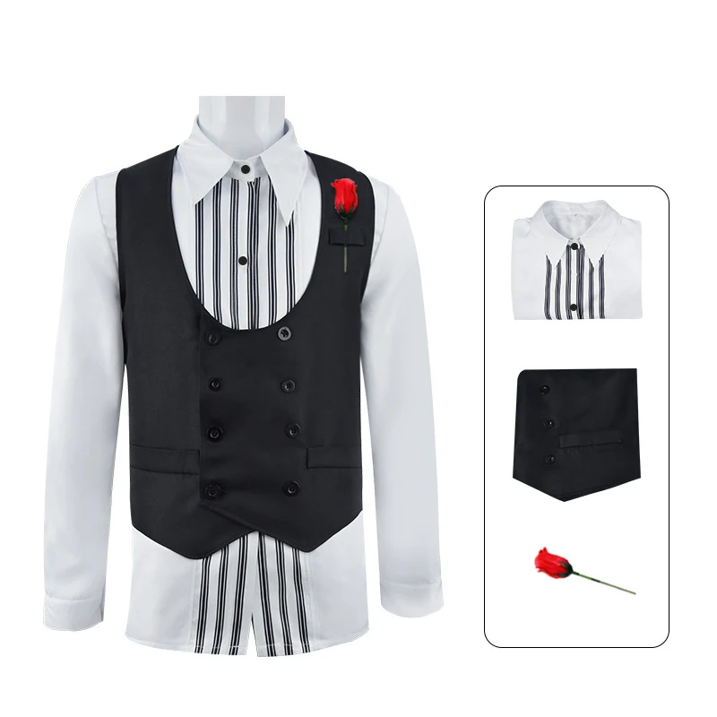 Chemise de neige Anime Coriolanus pour hommes, jeux imbibés de ballade, costume de cosplay, tenues de fête d'Halloween, chemise en émail avec accessoires en forme de rose