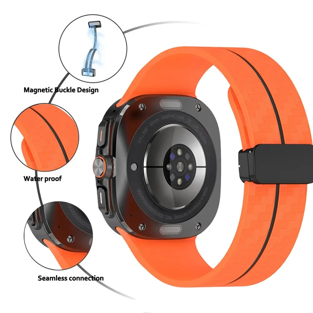 Magnetic Folding Clasp Silicone Sport Strap for Samsung Galaxy Watch Ultra 47mm Strap for Watch Ultra Replacement Bracelet Strap