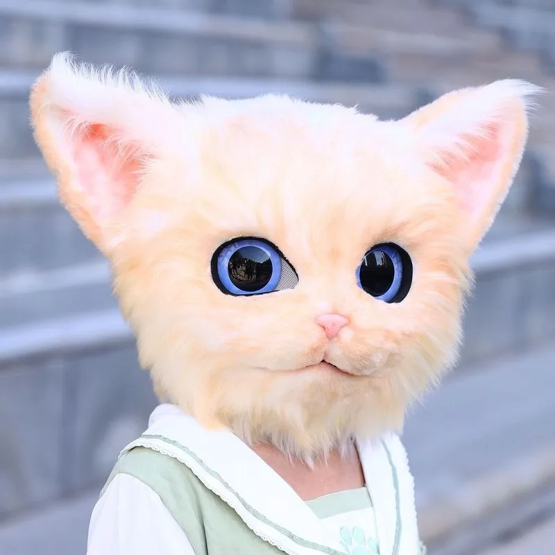 Furry Cat Mask Kigurumi Cosplay Cute Kawaii Animals Fursuit Head Women Men Halloween Party Kig Roleplay Outfits Handmade