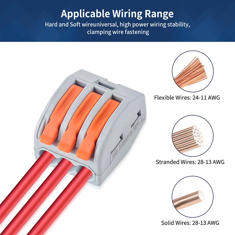JINH 50 piezas conectores rápidos de cable CMK 41 de palanca 3 4 5 puertos bloque de terminales eléctrico para cable 0.08-4mm²/ 28-11AWG 4
