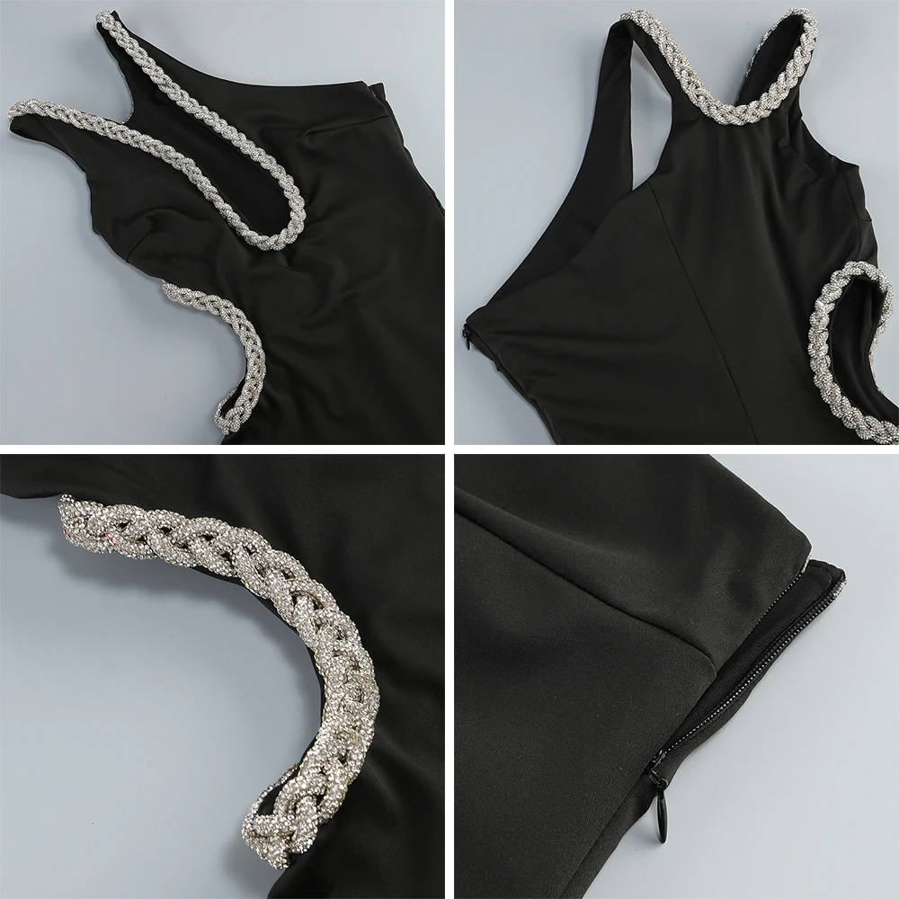 Luxe kristal gevlochten touw uitgesneden maxi-jurk mouwloos off-shoulder strass bodycon lange jurk cocktailparty