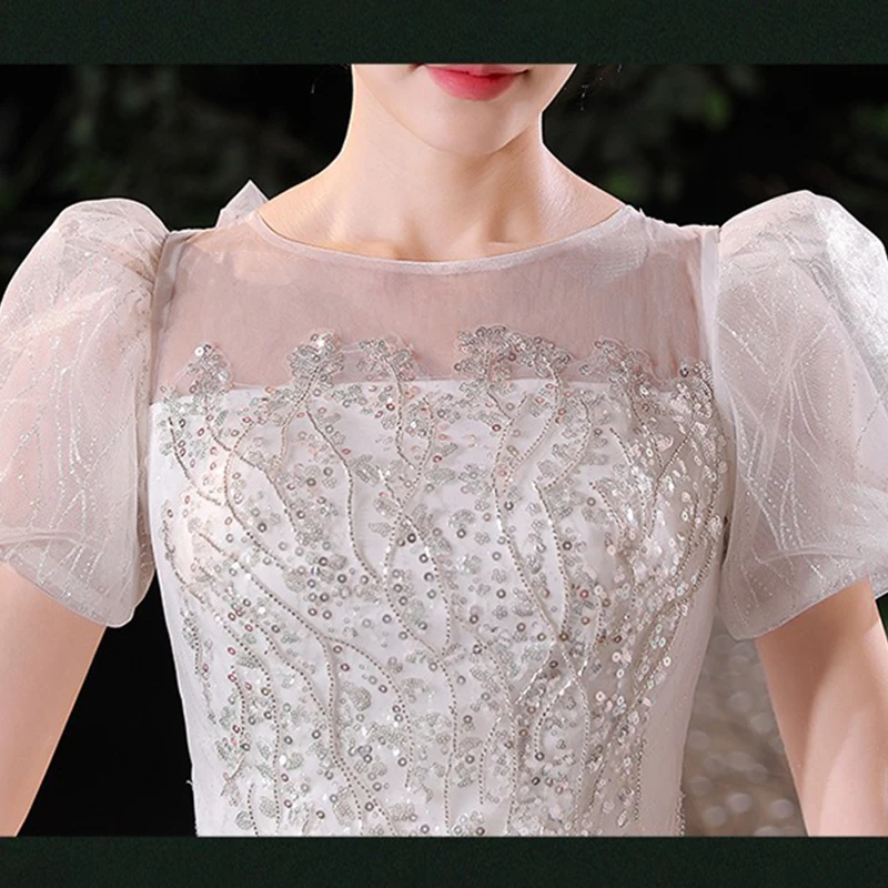 Robe de mariée longue au sol à paillettes pour femmes, robes de mariée, manches courtes, grande taille, luxe, éducatif, 2024