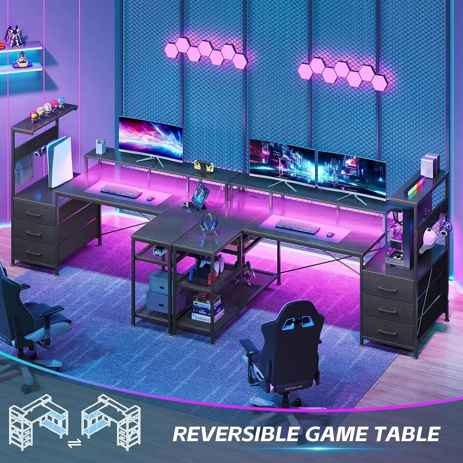 Mesa de Jogos em Forma de L co - Pc Gaming Center avaliação e preço