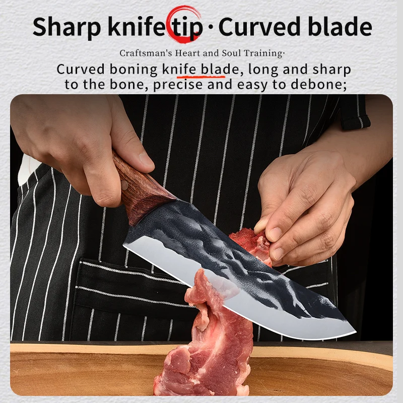 【Venda quente】Faca de açougueiro de aço damasco para cozinha, forjada à mão, borda, ferramenta profissional de processamento de carne