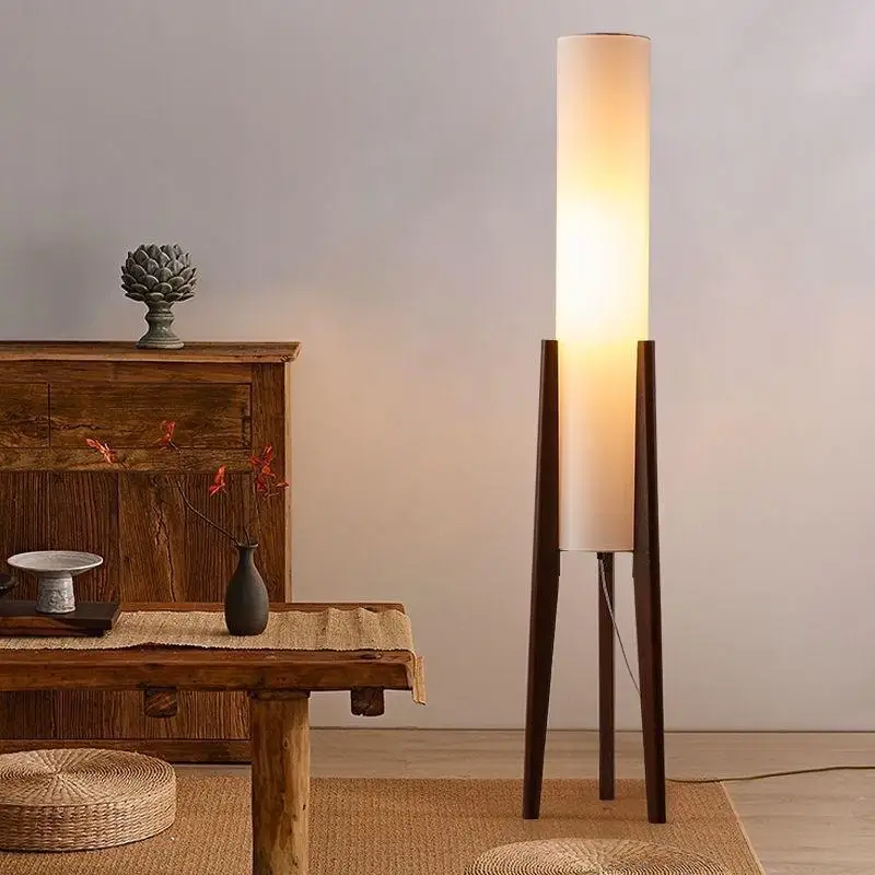 

Modern Nordic Wooden Floor Lamp Minimalist Tripod Standing Lamp Fabric Shade LED Light for Living Room Bedroom