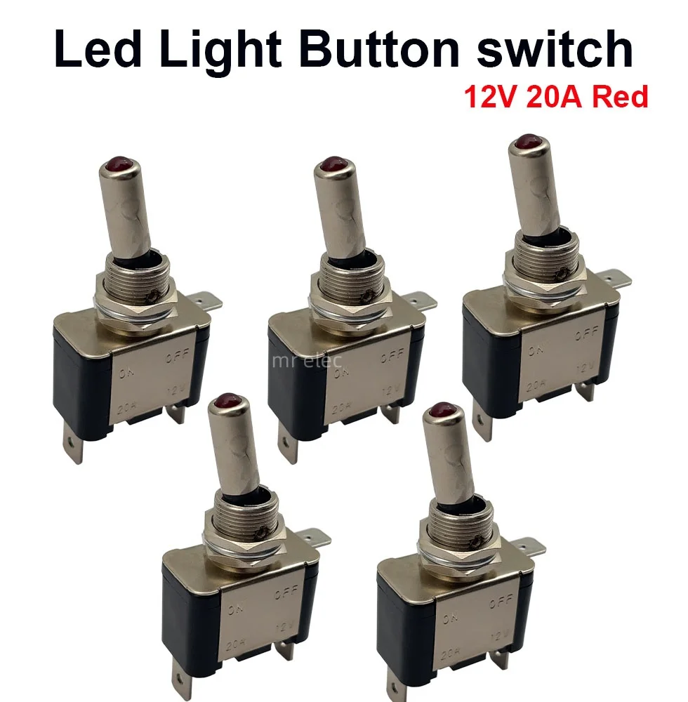 5pcs LED Automotive modified fighter switch red 12V 20A rocker arm lever switch F1 racing switch with protective cover