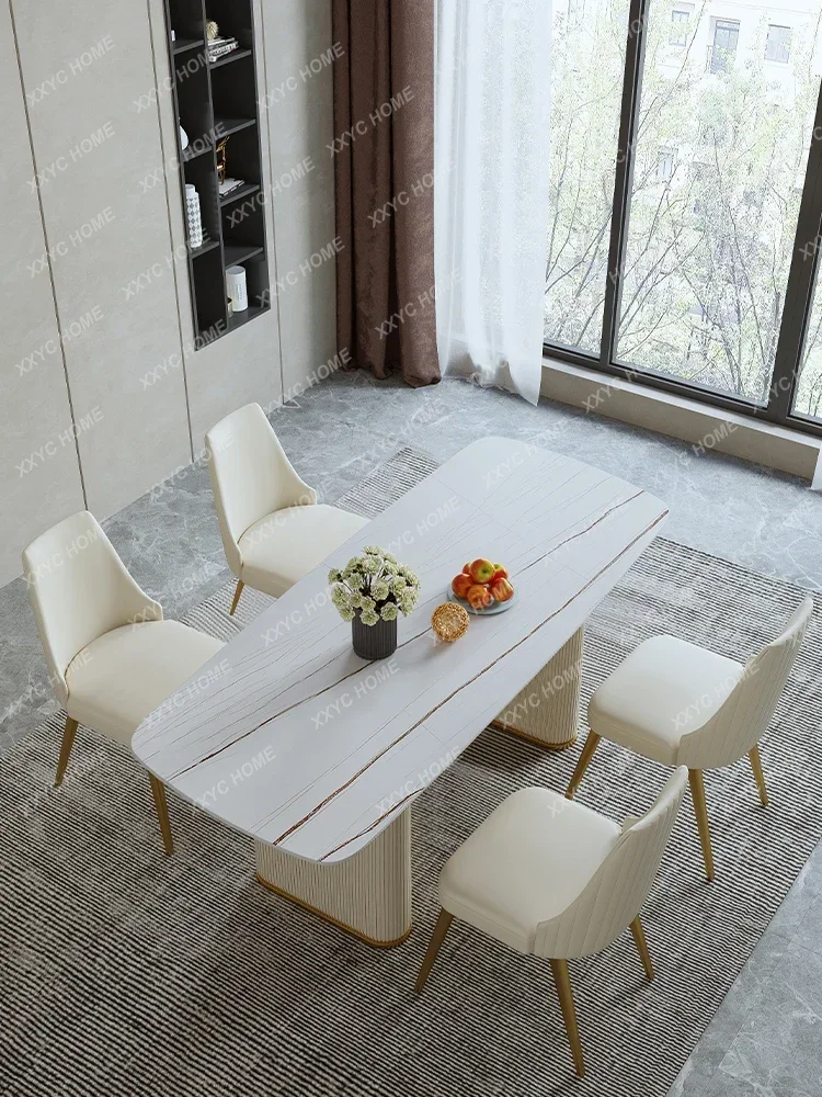 Stone Plate Dining Table Rectangular Light Luxury Small Apartment High-End Stone Plate Stone Dining Tables and Chairs Set